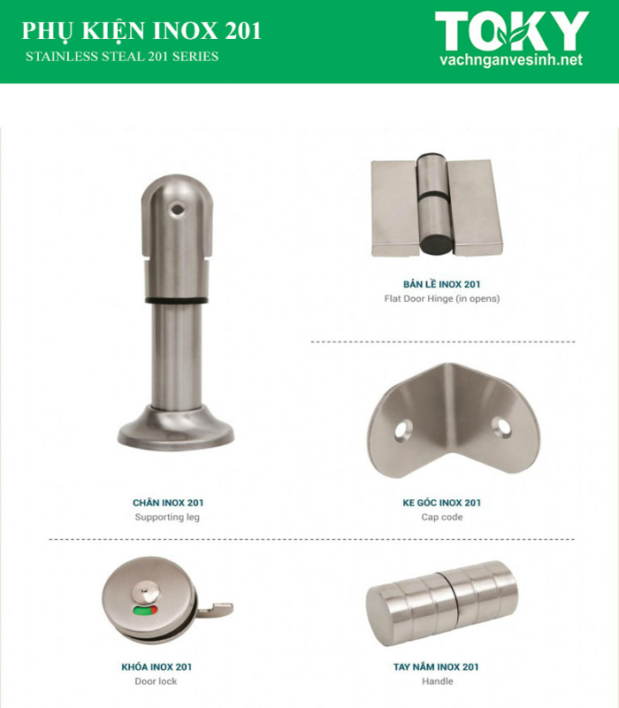 Báo giá phụ kiện vách ngăn vệ sinh inox 201