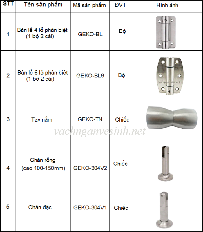Phụ kiện vách ngăn vệ sinh inox 304