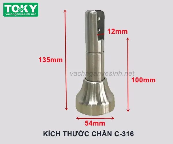 Kích thước chân vách ngăn vệ sinh inox 316