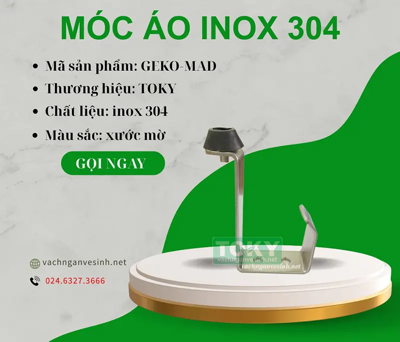 Móc áo vách ngăn vệ sinh inox 304 núm đen GEKO-MAD