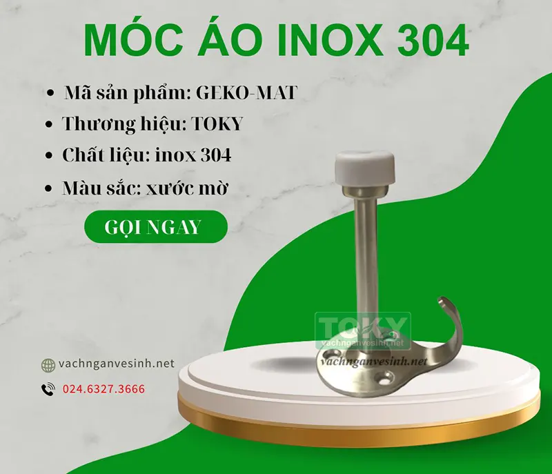 Móc áo vách ngăn vệ sinh inox 304 núm trắng GEKO-MAT