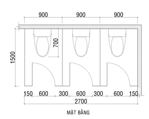 Thiết kế vách ngăn vệ sinh kích thước tiêu chuẩn