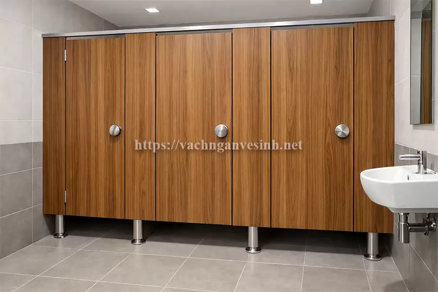 Vách ngăn vệ sinh Compact HPL vân gỗ teak nâu ấm