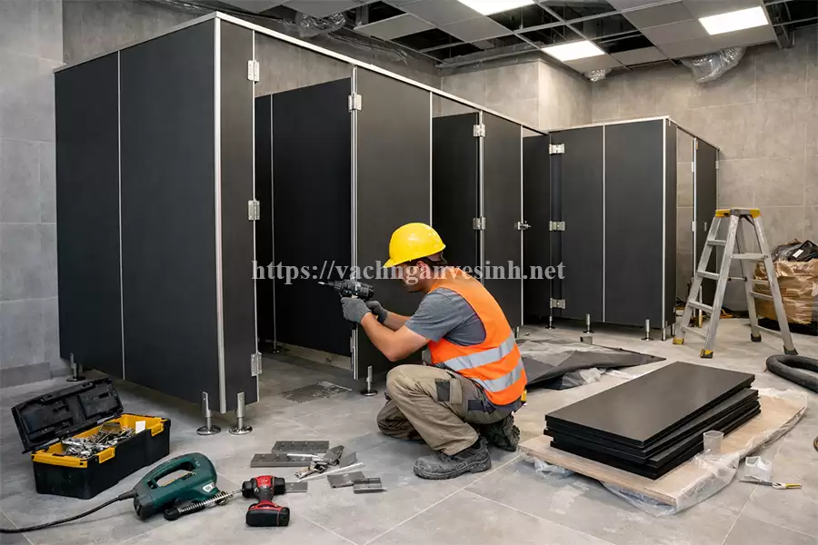 Tìm kiếm đơn vị nhập khẩu và thi công trực tiếp thi công vách ngăn vệ sinh Compact HPL