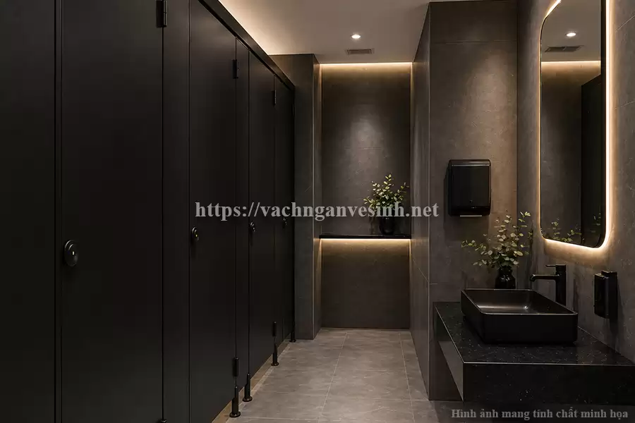 Bí quyết thi công vách ngăn vệ sinh compact màu đen đẹp và bền