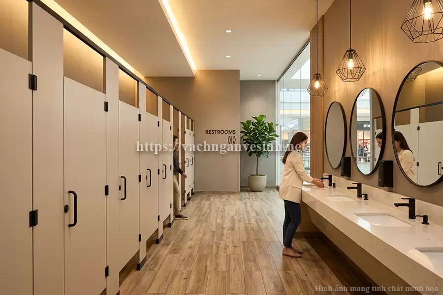 Quy trình thi công vách ngăn vệ sinh màu be chuẩn kỹ thuật