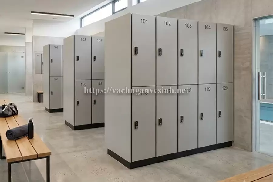 Gia công tủ locker từ tấm compact CDF cho gym, văn phòng